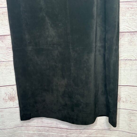 Kate Hill 100% Leather Black Suede Wester Rodeo Midi Kick Pleat Skirt Size 8 - Picture 6 of 7